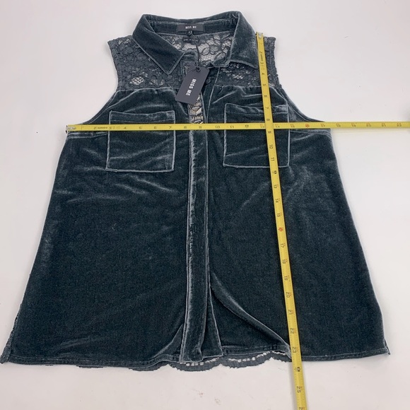 Miss Me Velvet Gray Sleeveless lace button down top shirt beaded Size Small NWT - Picture 9 of 13